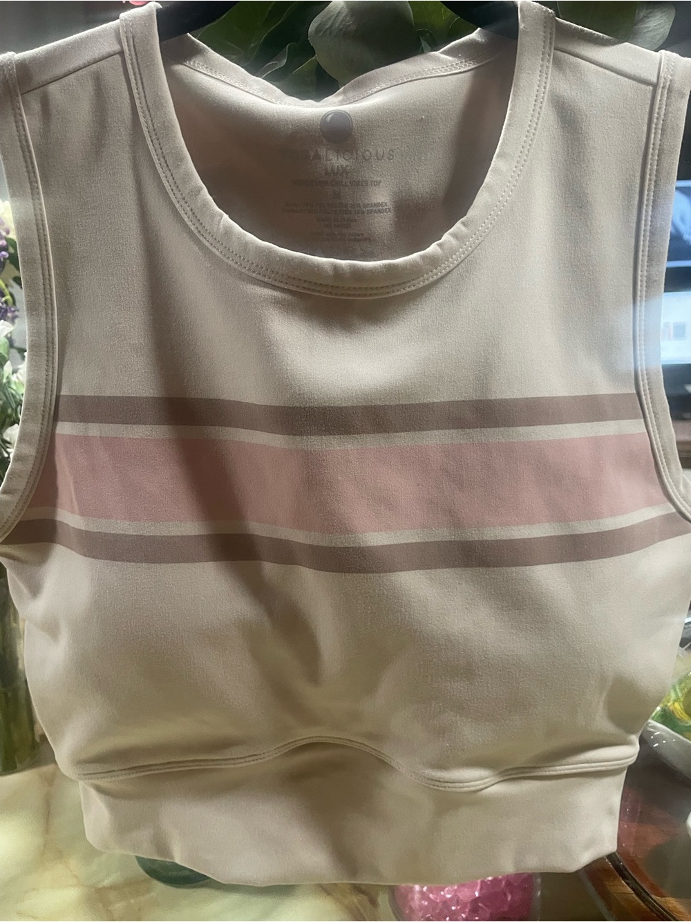 NEW YOGALICIOUS LUX Wondelink Chill Vibes Top Sports Bra Pink & Buff/Beige MED